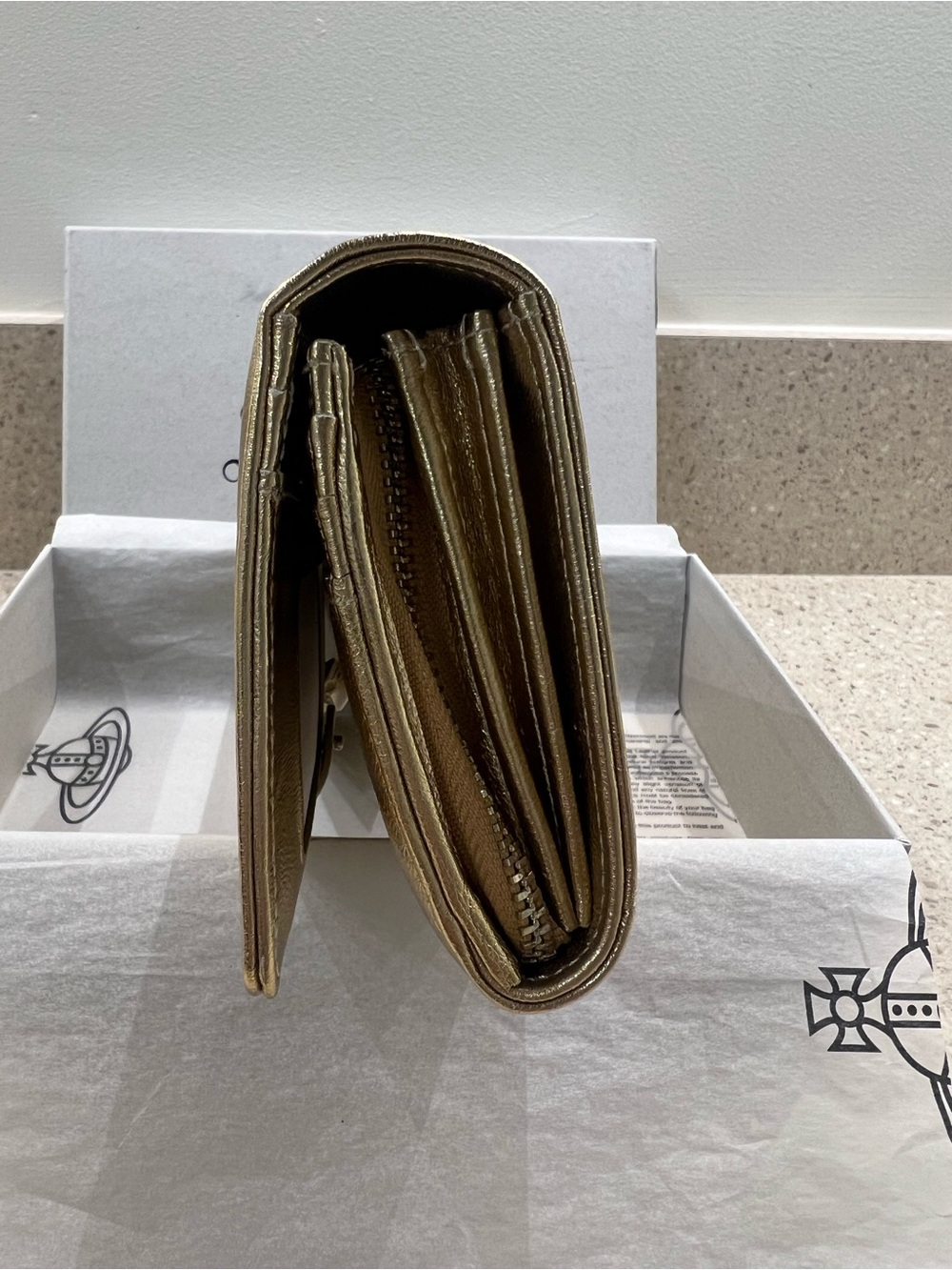 Vivienne Westwood Metallic Gold Leather Flap Wallet with Orb Emblem - Picture 4 of 10